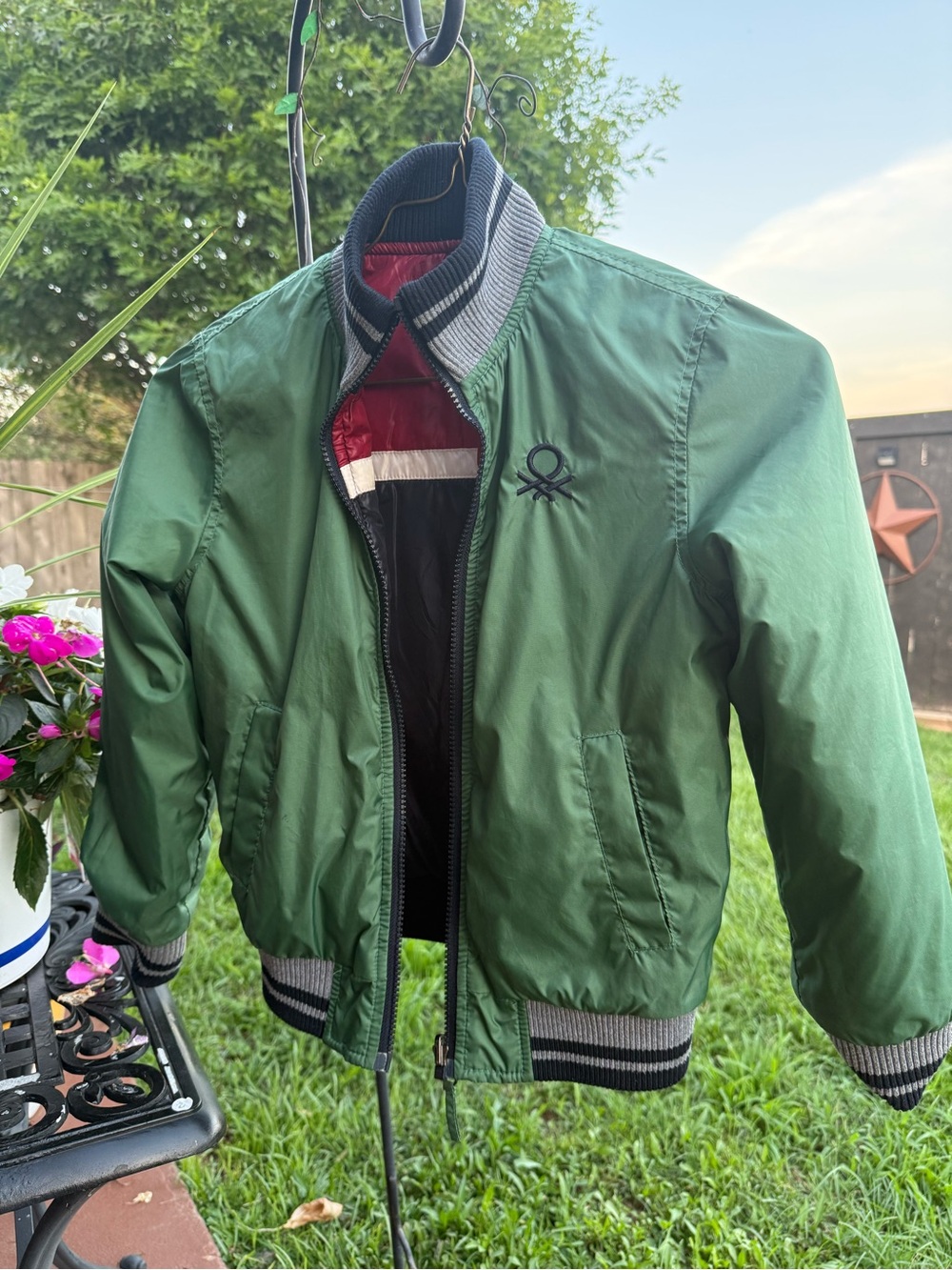 Vintage Benetton Reversible Bomber Jacket Youth Large Oakland 49 Varsity Y2K